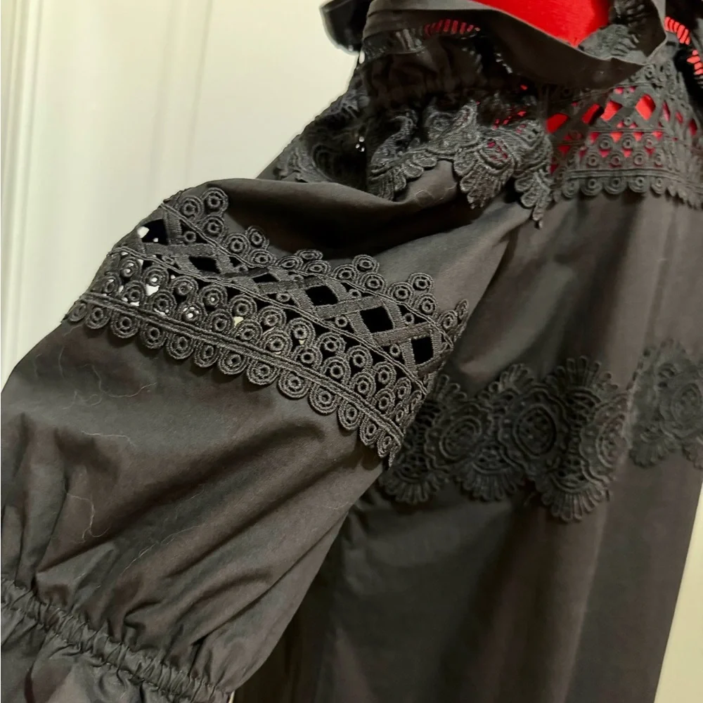 Gracia Black Crochet/Eyelet/Cotton Cold Shoulder Dress, XL - Picture 3 of 7